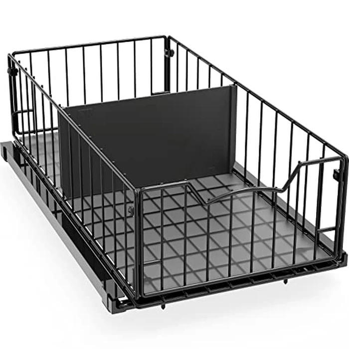 Simple Houseware Pull-Out Cabinet Sliding Basket Organizer, 17.2" D x 9.7" W x 5" H - Black, Ideal for Kitchen and Bathroom Cabinet Storage, Under Sink or Pantry Organization by Simple Houseware - Image 1