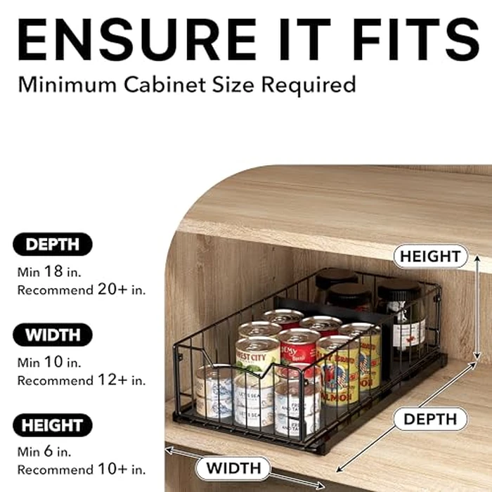 Simple Houseware Pull-Out Cabinet Sliding Basket Organizer, 17.2" D x 9.7" W x 5" H - Black, Ideal for Kitchen and Bathroom Cabinet Storage, Under Sink or Pantry Organization by Simple Houseware - Image 3