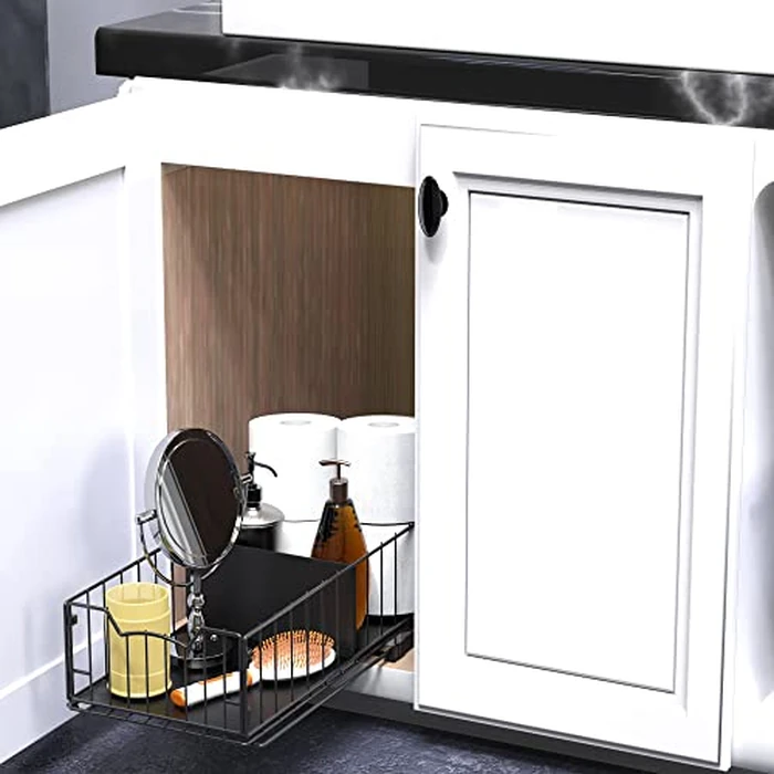 Simple Houseware Pull-Out Cabinet Sliding Basket Organizer, 17.2" D x 9.7" W x 5" H - Black, Ideal for Kitchen and Bathroom Cabinet Storage, Under Sink or Pantry Organization by Simple Houseware - Image 4