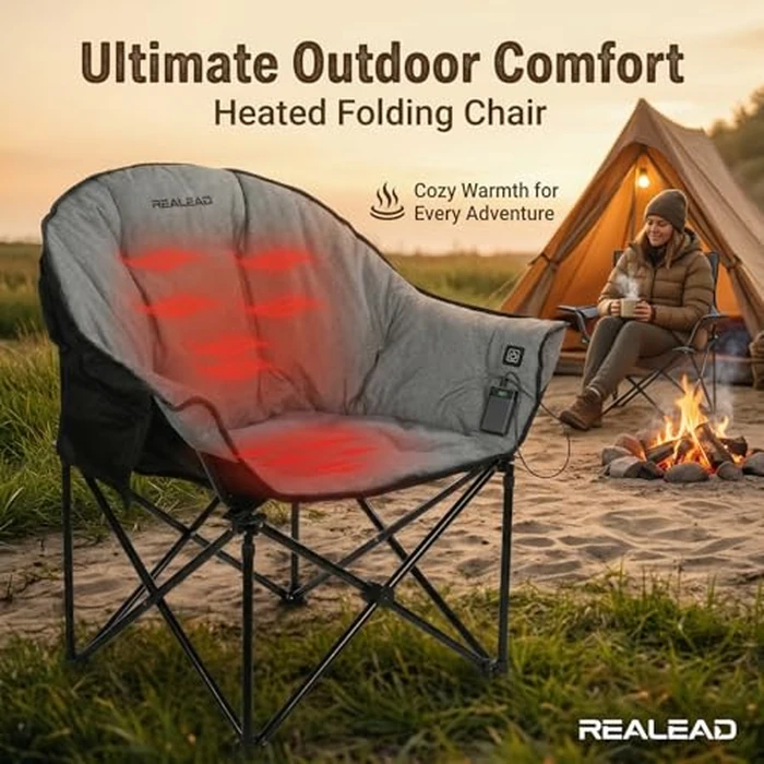 REALEAD Heated Camping Chair - Fully Thick Padded - Heated Chairs for Outdoor Sport with Back and Seat Heating - Heated Outdoor Chair for Adults - Battery NOT Included by REALEAD - Image 2