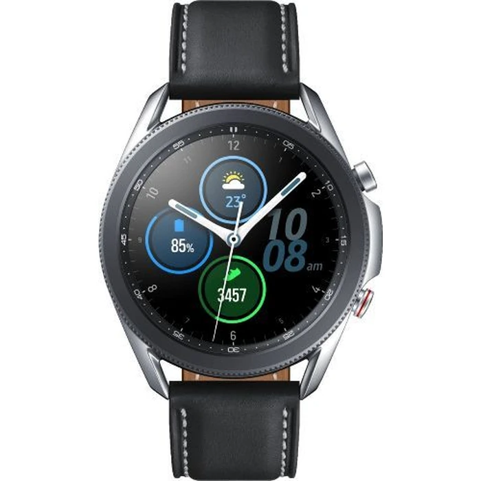 Samsung Galaxy Watch3 (Bluetooth) - 8GB - 45mm - Mystic Silver Stainless Steel Case with Black Leather Leather Strap by Samsung - Image 1