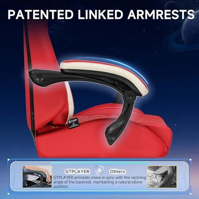 GTPLAYER Gaming Chair, Video Game Chairs with Footrest and Lumbar Support, Computer Chair for Adults with Extended Backrest, Ergonomic Reclining Silla Gamer, PU-Leather, Red by GTPLAYER - Image 3