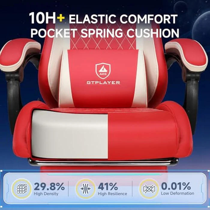 GTPLAYER Gaming Chair, Video Game Chairs with Footrest and Lumbar Support, Computer Chair for Adults with Extended Backrest, Ergonomic Reclining Silla Gamer, PU-Leather, Red by GTPLAYER - Image 5