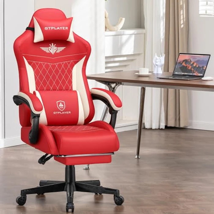 GTPLAYER Gaming Chair, Video Game Chairs with Footrest and Lumbar Support, Computer Chair for Adults with Extended Backrest, Ergonomic Reclining Silla Gamer, PU-Leather, Red by GTPLAYER - Image 9