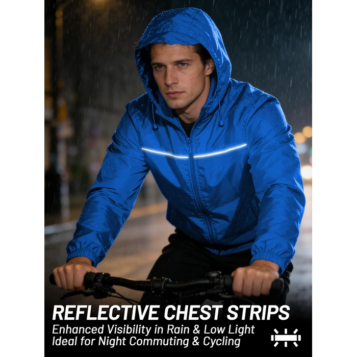SWISSWELL Mens Rain Jacket & Coats Lightweight Waterproof Windbreaker Hooded for Golf Cycling Hiking Blue M by SWISSWELL - Image 2