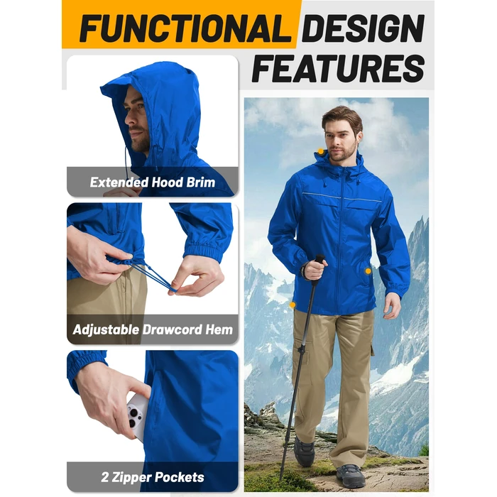 SWISSWELL Mens Rain Jacket & Coats Lightweight Waterproof Windbreaker Hooded for Golf Cycling Hiking Blue M by SWISSWELL - Image 6