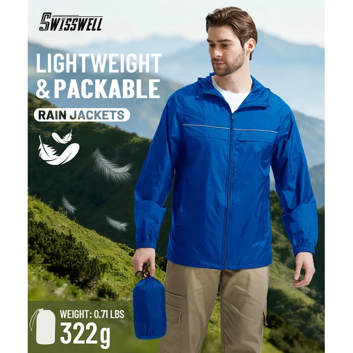 SWISSWELL Mens Rain Jacket & Coats Lightweight Waterproof Windbreaker Hooded for Golf Cycling Hiking Blue M by SWISSWELL - Image 7