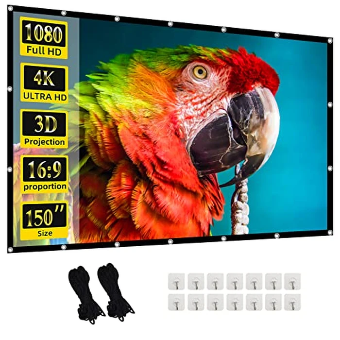 Projector Screen 150 Inch - 4K Outdoor Movie Screen Foldable Anti-Crease - Double-Sided Video Projection Screen with Hooks Ropes - Portable Home Theater Backyard Camping Gift by lejiada - Image 1