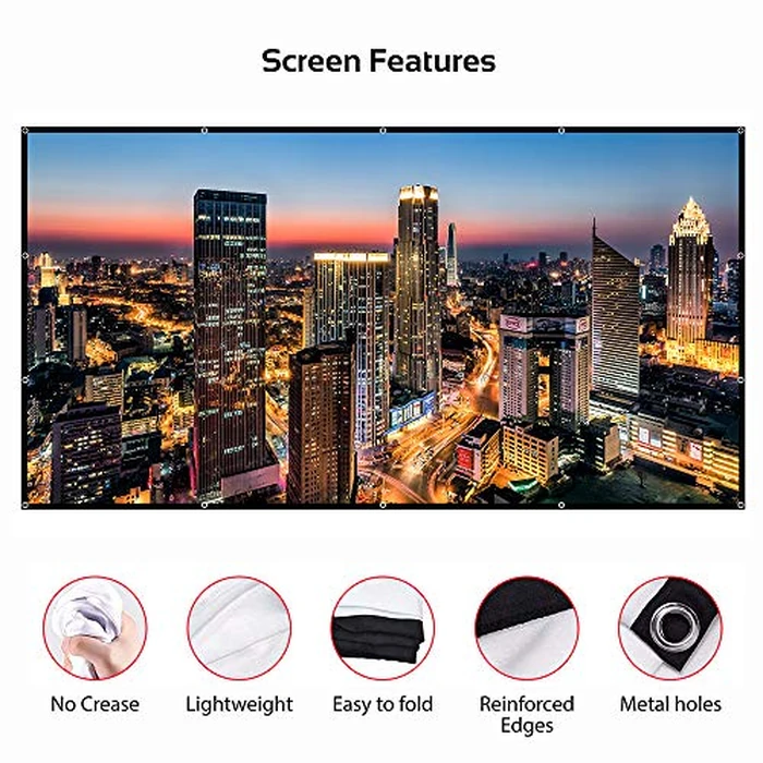 Projector Screen 150 Inch - 4K Outdoor Movie Screen Foldable Anti-Crease - Double-Sided Video Projection Screen with Hooks Ropes - Portable Home Theater Backyard Camping Gift by lejiada - Image 3