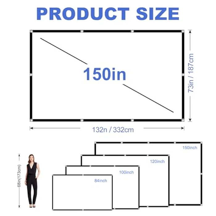 Projector Screen 150 Inch - 4K Outdoor Movie Screen Foldable Anti-Crease - Double-Sided Video Projection Screen with Hooks Ropes - Portable Home Theater Backyard Camping Gift by lejiada - Image 8