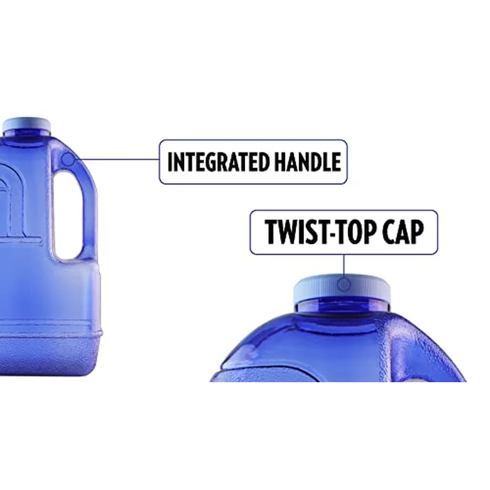 New Wave Enviro 1 Gallon Square BPA Free Bottle with Screw Top Cap and Integrated Handle, Space Saving Design, Ideal for Gym and Outdoor Life, Blue by New Wave Enviro - Image 5