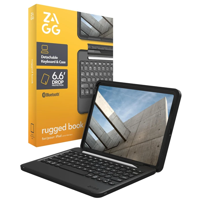 ZAGG Rugged Book iPad 11" (A16)/ 10.9" (Gen 10) Case - Durable Wireless Keyboard Case, Military-Grade Drop Protection, Multi-Device Pairing, Detachable Backlit Keyboard, Black by ZAGG - Used - Good condition