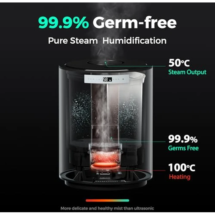 Y&O Steam Humidifier Large Room, 10L/2.64Gal Whole House Humidifier with 304 Stainless Steel Heater, Filterless, No White Dust, Warm Mist Humidifier for Baby Bedroom, 1200ml/h Output by Y&O - Image 2
