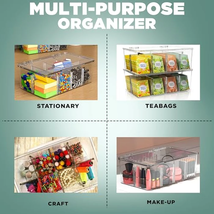 Utopia Home - Tea Bag Organizer With Lids, (1 Pack) Clear Pantry Storage Box - Stackable Partition Organizers or Holder With Lids For Drawers, Countertops, Fridge, Kitchen, Snack & Spice Organization by Utopia Home - Image 7