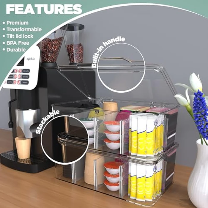 Utopia Home - Tea Bag Organizer With Lids, (1 Pack) Clear Pantry Storage Box - Stackable Partition Organizers or Holder With Lids For Drawers, Countertops, Fridge, Kitchen, Snack & Spice Organization by Utopia Home - Image 8