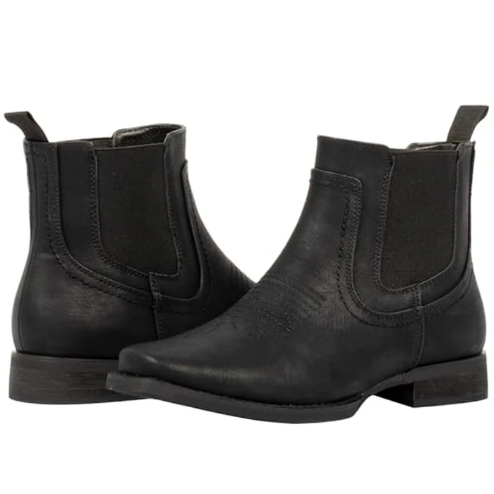 J's.o.l.e Men's Western Cowboy Boots Square Toe Ankle Boot for Men Chelsea Dress Casual Boots Black US 12 by J's.o.l.e - Image 4