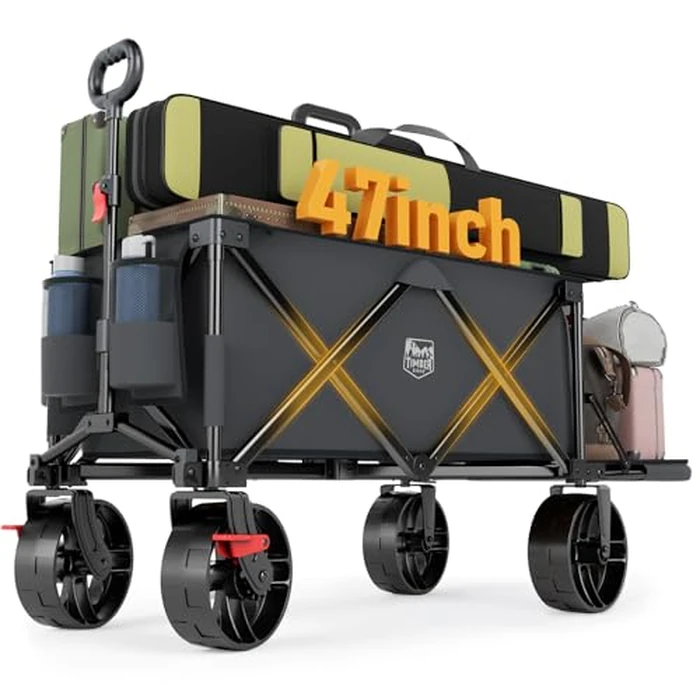 Timber Ridge 47" L Collapsible Folding Wagon with Tailgate, 300 lbs Heavy Duty Beach Wagon with All-Terrain Big Wheels, 250L Foldable Utility Cart for Sand Camping Sports Shopping, Grey by TIMBER RIDGE - Used - Like New condition