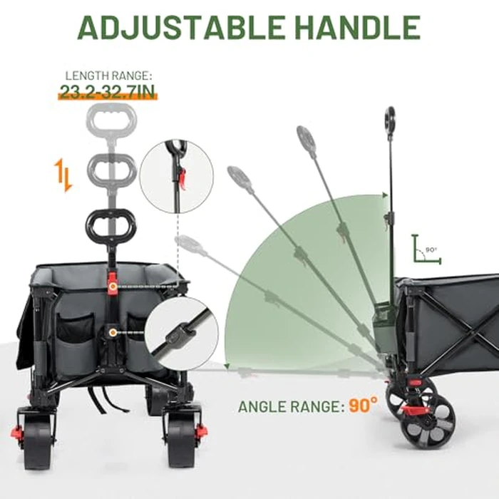 Timber Ridge 47" L Collapsible Folding Wagon with Tailgate, 300 lbs Heavy Duty Beach Wagon with All-Terrain Big Wheels, 250L Foldable Utility Cart for Sand Camping Sports Shopping, Grey by TIMBER RIDGE - Image 7