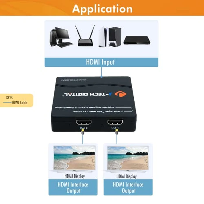 J-Tech Digital HDMI Splitter 1 in 2 Out 4K 60Hz Multi-Resolution Output (MRO) HDMI 2.0 Splitter Supports Downscale HDR HDR10 / Dolby Vision 4K@60Hz 4:4:4 HDCP2.3 2.2 (JTECH-4KSP2) by J-Tech Digital - Image 6