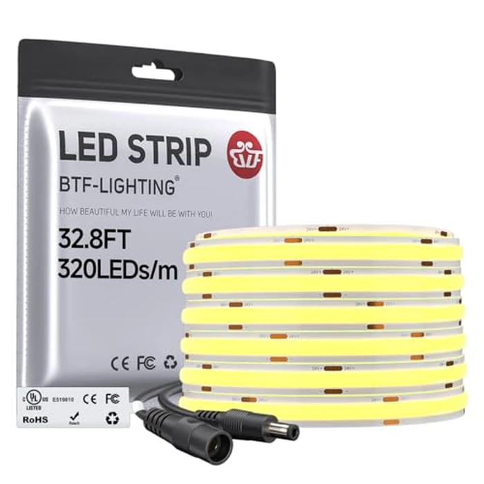 BTF-LIGHTING FCOB COB LED Strip Dimmable White Light Strip 24V DC Warm White 3000K 10m 320LEDs/m CRI 90+ Under Cabinet Tape Light for Bedroom Home Party Decoration UL Listed(No Power and Controller) by BTF-LIGHTING - Used - Acceptable condition - CA$18.42