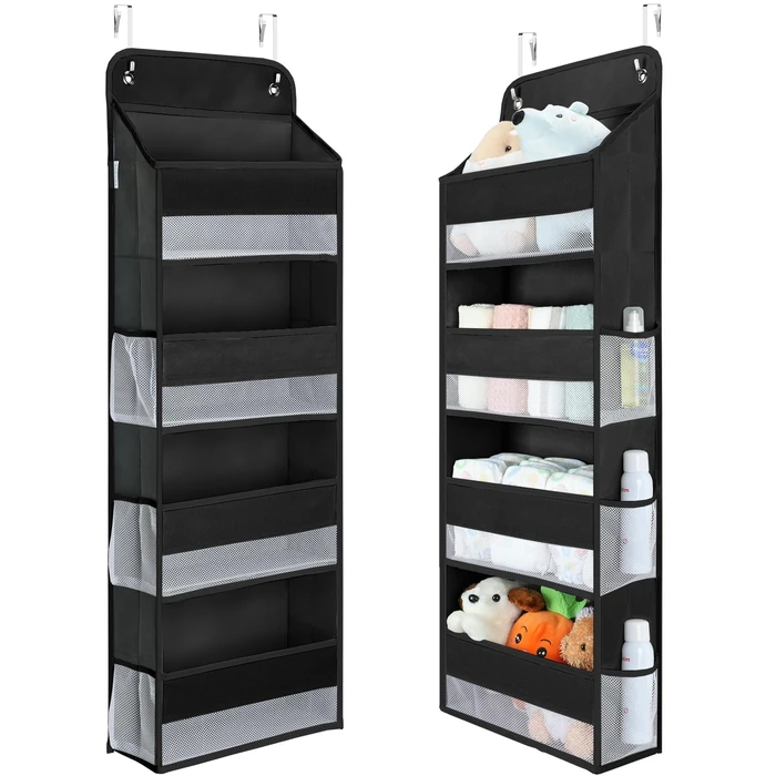Yecaye 1 Pack Over the Door Organizer, 35.2lbs Load Toy Stuffed Animal Storage, Swing-proof Hanging Bathroom Organizers and Storage for Nursery Newborn Baby Essential Stuff, Black by Yecaye - Image 1