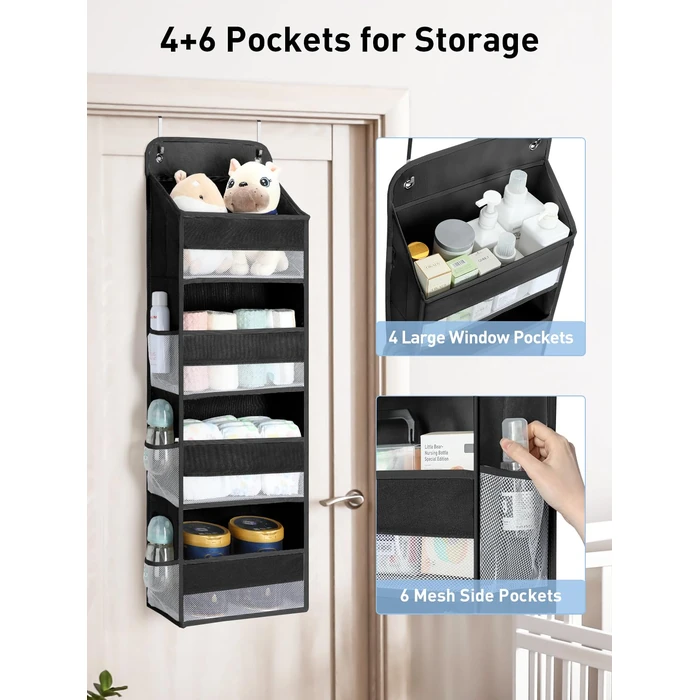 Yecaye 1 Pack Over the Door Organizer, 35.2lbs Load Toy Stuffed Animal Storage, Swing-proof Hanging Bathroom Organizers and Storage for Nursery Newborn Baby Essential Stuff, Black by Yecaye - Image 3