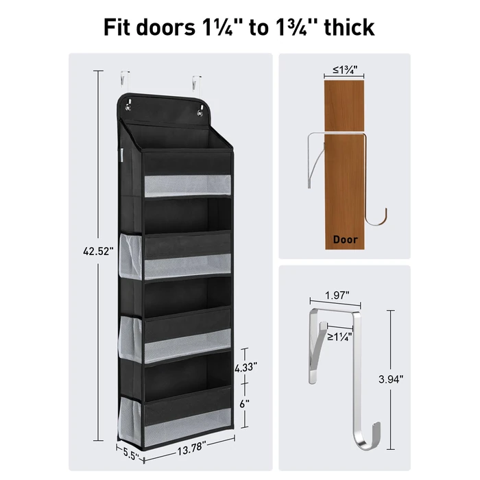 Yecaye 1 Pack Over the Door Organizer, 35.2lbs Load Toy Stuffed Animal Storage, Swing-proof Hanging Bathroom Organizers and Storage for Nursery Newborn Baby Essential Stuff, Black by Yecaye - Image 5