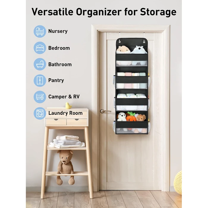 Yecaye 1 Pack Over the Door Organizer, 35.2lbs Load Toy Stuffed Animal Storage, Swing-proof Hanging Bathroom Organizers and Storage for Nursery Newborn Baby Essential Stuff, Black by Yecaye - Image 6