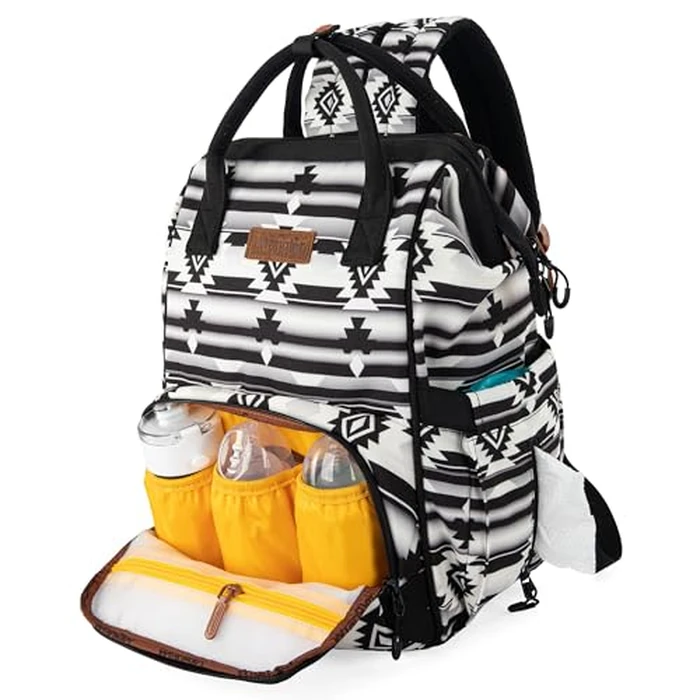 Wrangler Aztec Backpack Organized Daypack Travel Baby Bag with Stroller Strap and Side Bottle Pockets WG2204-9110BK by Wrangler - Image 3