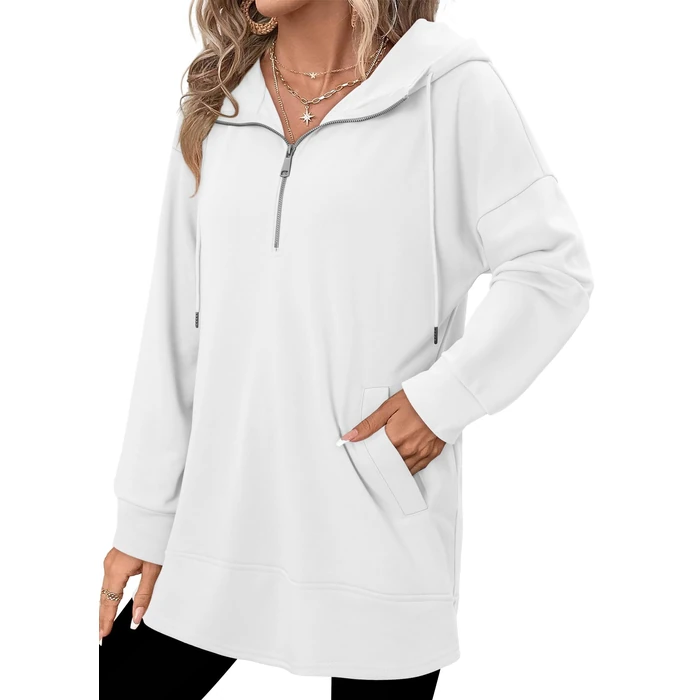 onlypuff Women's Long Sleeve Drawstring Scuba Hoodies Y2K Cute Sweatshirt Casual Loose Lightweight Pullover Tunic Tops with Side Pockets White S by onlypuff - Image 2