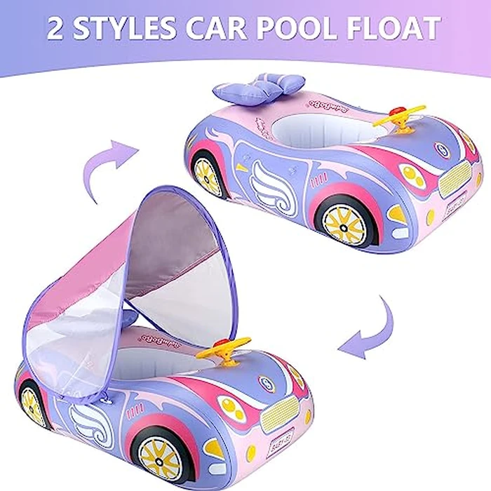 Baby Pool Float with Canopy, PVC Baby Swim Float with Sun Shade Cover, 3D Car Toddler Pool Float Swimming Floats Seat Boat for 12-18, 12-24 Months, Age 2-3, 1-4 Years (Pink Canopy) by BOffer - Image 5