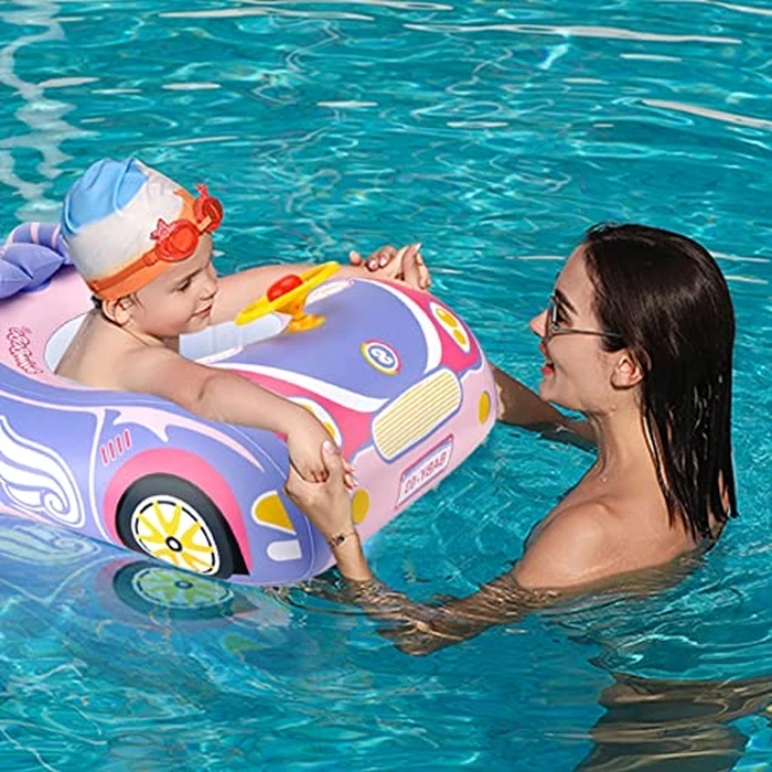 Baby Pool Float with Canopy, PVC Baby Swim Float with Sun Shade Cover, 3D Car Toddler Pool Float Swimming Floats Seat Boat for 12-18, 12-24 Months, Age 2-3, 1-4 Years (Pink Canopy) by BOffer - Image 6