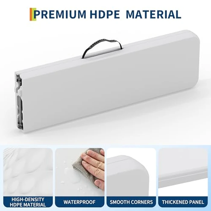 GarveeLife Portable Folding Bench 6 Foot 2 Pack, Plastic Foldable Bench HDPE BenchTop with Carrying Handle for Outdoor Picnic Camping Party Sports Activities - White by GarveeLife - Image 3