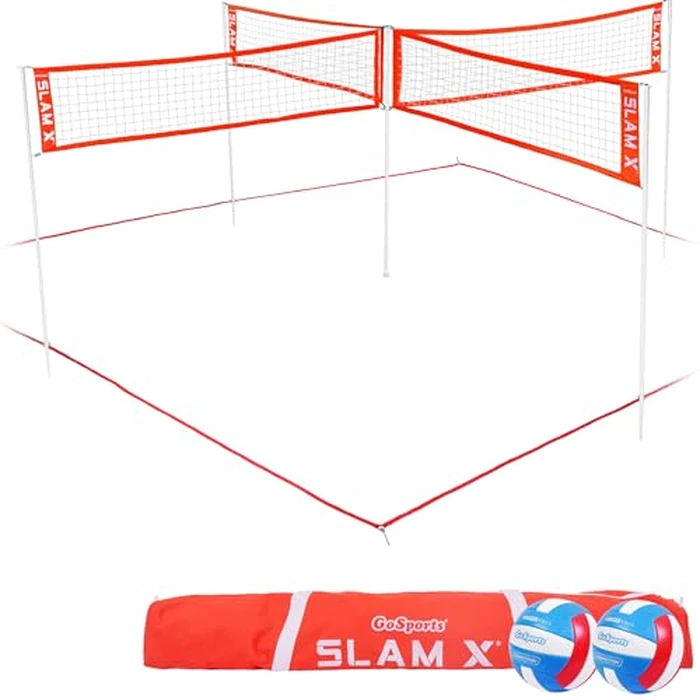 GoSports Slam X Huge 21 ft x 21 ft 4 Way Volleyball Game Set - Ultimate Backyard & Beach Game for All Skill Levels by GoSports - Used - Like New condition