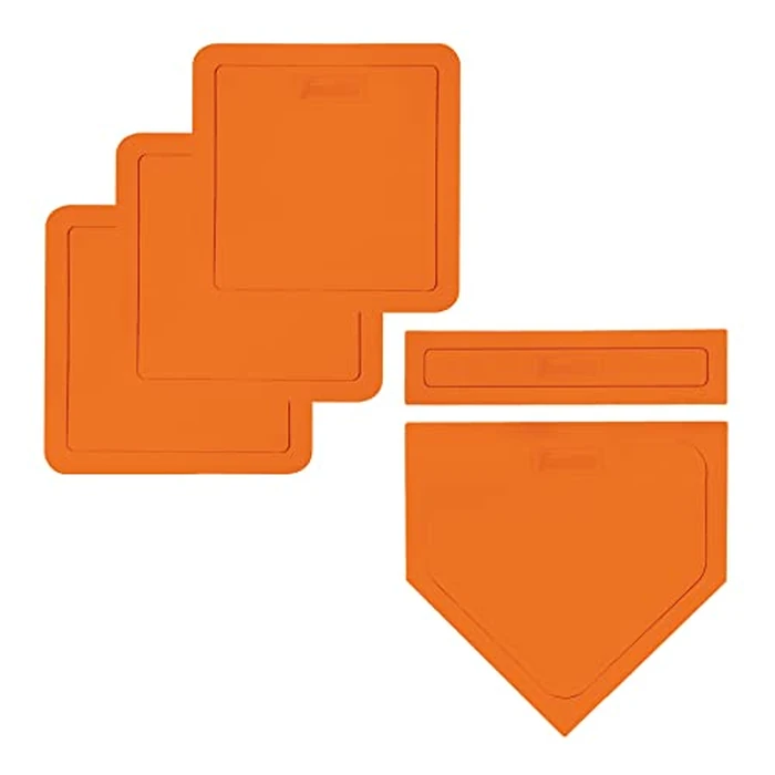 Franklin Sports Thrown Down Baseball Bases with Home Plate and Pitcher's Rubber - Rubber Base Set Perfect for Baseball, Teeball, and Kickball - Five Piece Orange, 5 piece set by Franklin Sports - Image 1