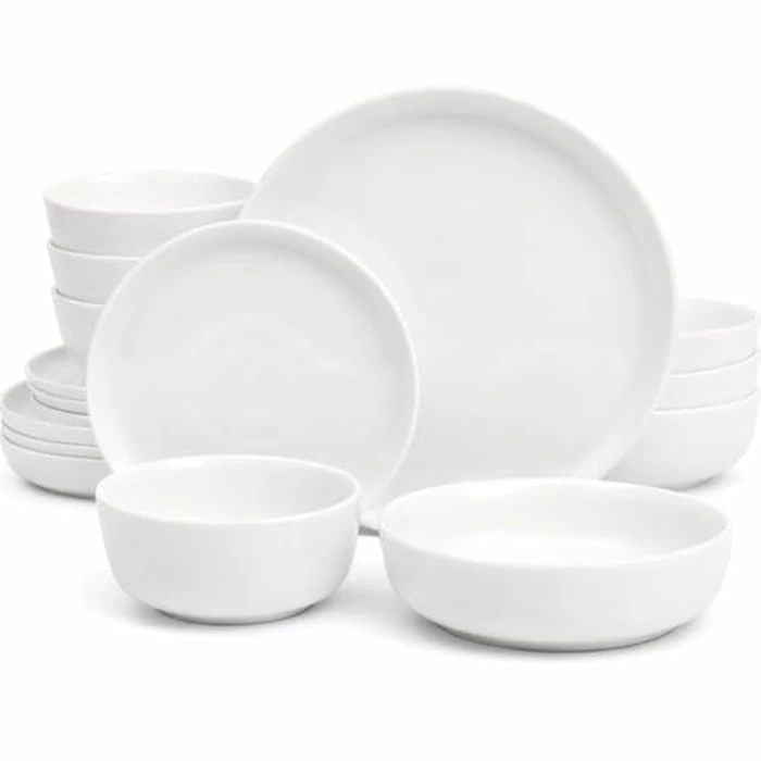 Gibson Home Oslo Dinnerware Set for 4, 16-Piece White Porcelain Plates and Bowls - Ceramic Dish Set | Microwave & Dishwasher Safe by Gibson Home - Used - Very Good condition - US$50.49
