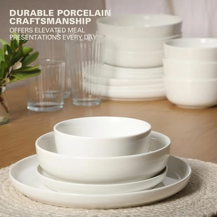 Gibson Home Oslo Dinnerware Set for 4, 16-Piece White Porcelain Plates and Bowls - Ceramic Dish Set | Microwave & Dishwasher Safe by Gibson Home - Image 4