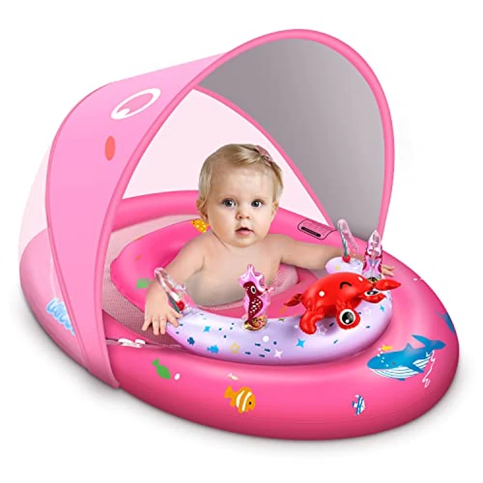 LAYCOL Baby Pool Float with UPF50+ Sun Protection Canopy & Toy Play Console，Infant Baby Float for Pool，Adjustable Safety Seat，Toddler Float for 6-24 Months by LAYCOL - Image 1