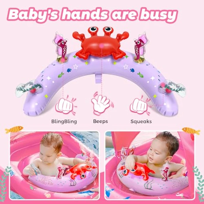 LAYCOL Baby Pool Float with UPF50+ Sun Protection Canopy & Toy Play Console，Infant Baby Float for Pool，Adjustable Safety Seat，Toddler Float for 6-24 Months by LAYCOL - Image 3