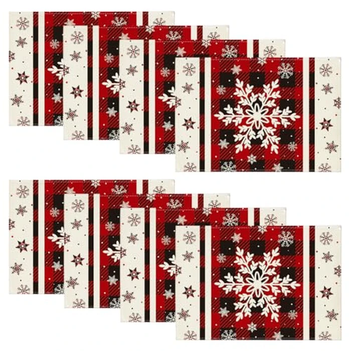 Artoid Mode Buffalo Plaid Snowflakes Winter Placemats Set of 8, 12x18 Inch Christmas Table Mats for Party Kitchen Dining Decoration by Artoid Mode - Used - Good condition