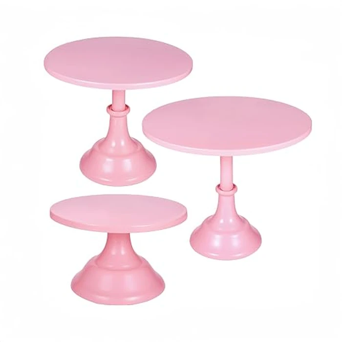 CBBZJY 3 Pcs Metal Cake Stand Set 8/10/12 inch Dessert Table Display Perfect for Baby Shower Wedding Birthday(Pink) by CBBZJY - Image 1