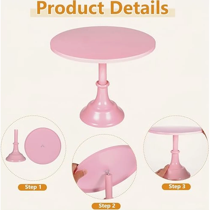 CBBZJY 3 Pcs Metal Cake Stand Set 8/10/12 inch Dessert Table Display Perfect for Baby Shower Wedding Birthday(Pink) by CBBZJY - Image 2