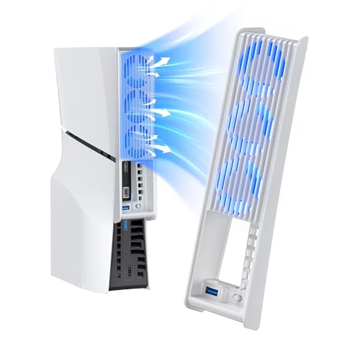 Cooling Fan for PS5 Slim, KIWIHOME Efficient Cooling Accessories with 3 Larger Fans, Quiet Cooler with Adjustable Speed, Auto On/Off, USB3.0 Port & LED, Not for PS5 2020 and Pro Version 2024 by KIWIHOME - Used - Very Good condition - US$16.68