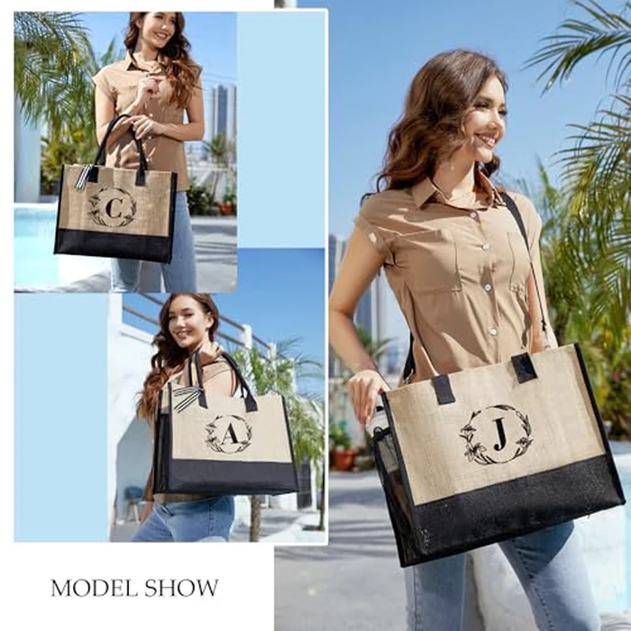 BeeGreen Beach Bag for Women Christmas Tote Bag for Friends Mother Bride Personalized Travel Tote Bag with Embroidery & Adjustable Shoulder Strap Grocery Bag L by BeeGreen - Image 2