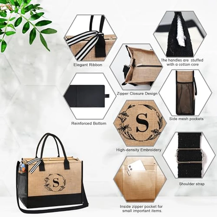 BeeGreen Beach Bag for Women Christmas Tote Bag for Friends Mother Bride Personalized Travel Tote Bag with Embroidery & Adjustable Shoulder Strap Grocery Bag L by BeeGreen - Image 4