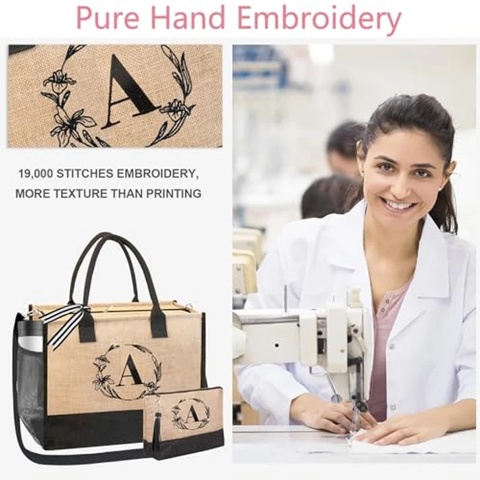 BeeGreen Beach Bag for Women Christmas Tote Bag for Friends Mother Bride Personalized Travel Tote Bag with Embroidery & Adjustable Shoulder Strap Grocery Bag L by BeeGreen - Image 5