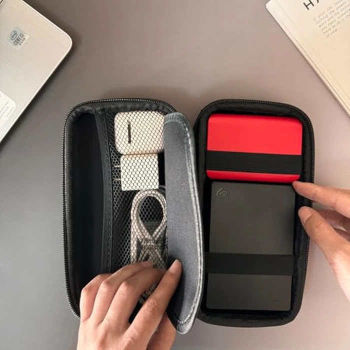 Neehows Universal Portable Hard EVA Carrying Case for Power Bank External Hard Drive Cell Phone USB Charging Cable Cord, Shockproof Protective Electronic Organizer Zipper Enclosure -Black by Neehows - Image 2