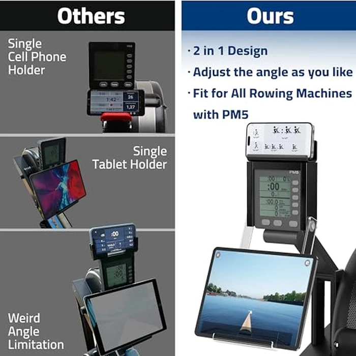 Phone & Tablet Holder Compatible with Concept 2 Rowing Machine PM5, Phone & Tablet Mount, 2-in-1 Tablet Stand for Model D&E and Rowerg, Patent Pending by PeloFamily - Image 5