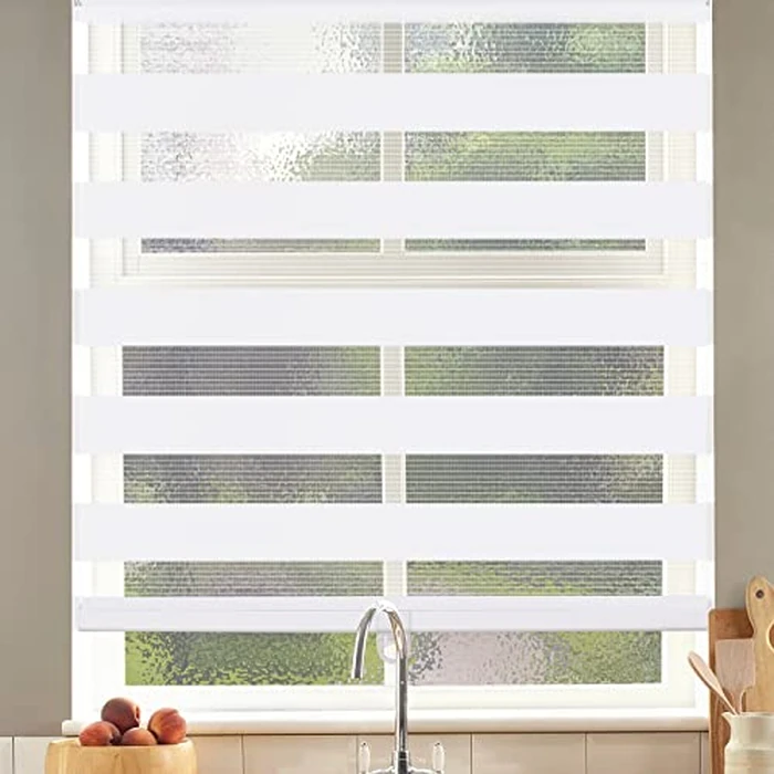 SEEYE Cordless Zebra Blinds Roller Shades for Window Day and Night Blind Dual Layer Light Filtering Shade Light Control Room Darkening Horizontal Window Treatment 42" W X 72" H(W106.7*H183cm), White by SEEYE - Used - Good condition
