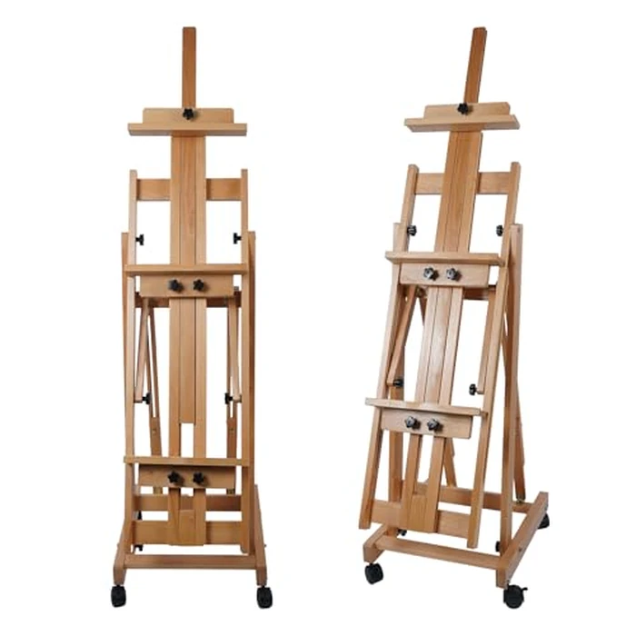 Large Multi-Function Studio Easel, Adjustable H-Frame Heavy Duty Easel, Multiple Adjustable Angles 134cm to 221cm H, Holds Canvas up to 188cm, Red Beech Wood Movable Artist Floor Easel by LIWEGHT - Used - Acceptable condition - CA$80.68